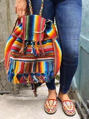 Handwoven Multicolor Boho Backpack Honduras Artisan Woven Festival Travel Bag